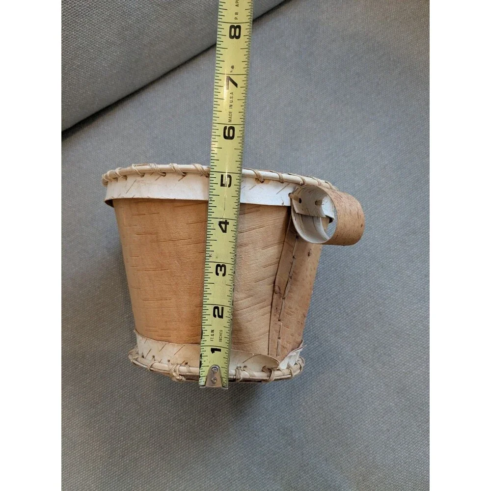 Vintage‎ Birch Bark Basket Native American Ojibwe Hand Made 7''